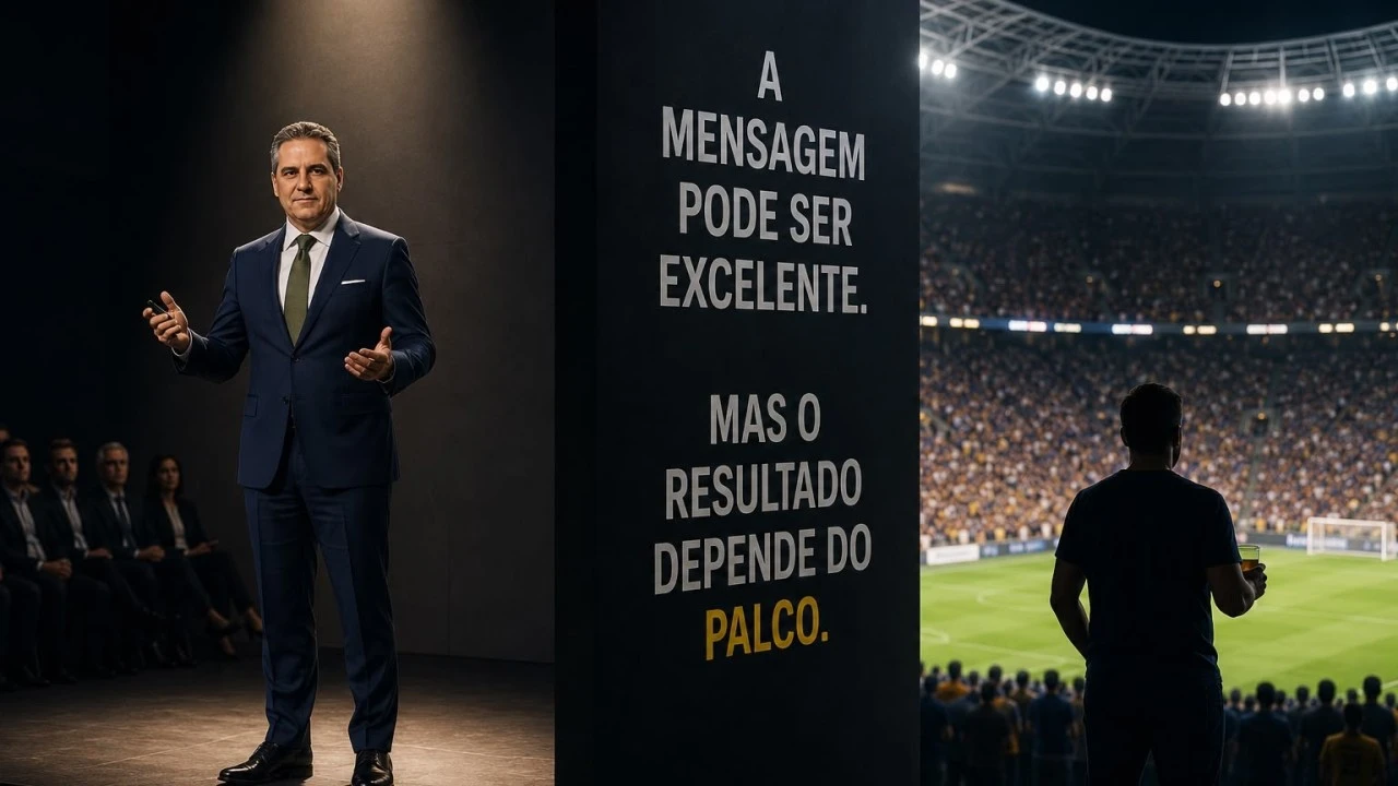 A maior parte das pessoas não erra na mensagem. Erra no palco.